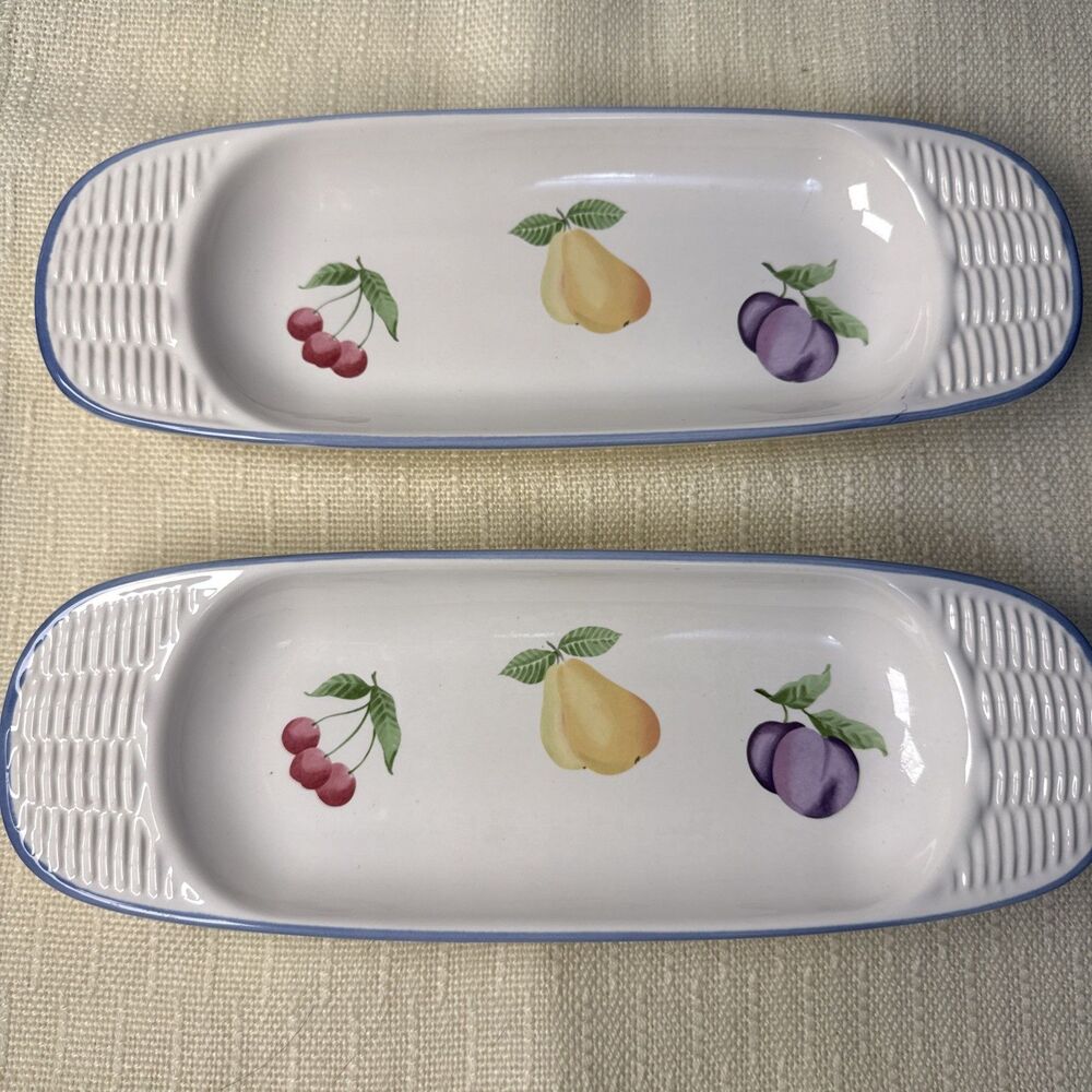 Pfaltzgraff USA Hopscotch Corn Cobb Holder Relish Tray 11x3.5” Woven Dish
